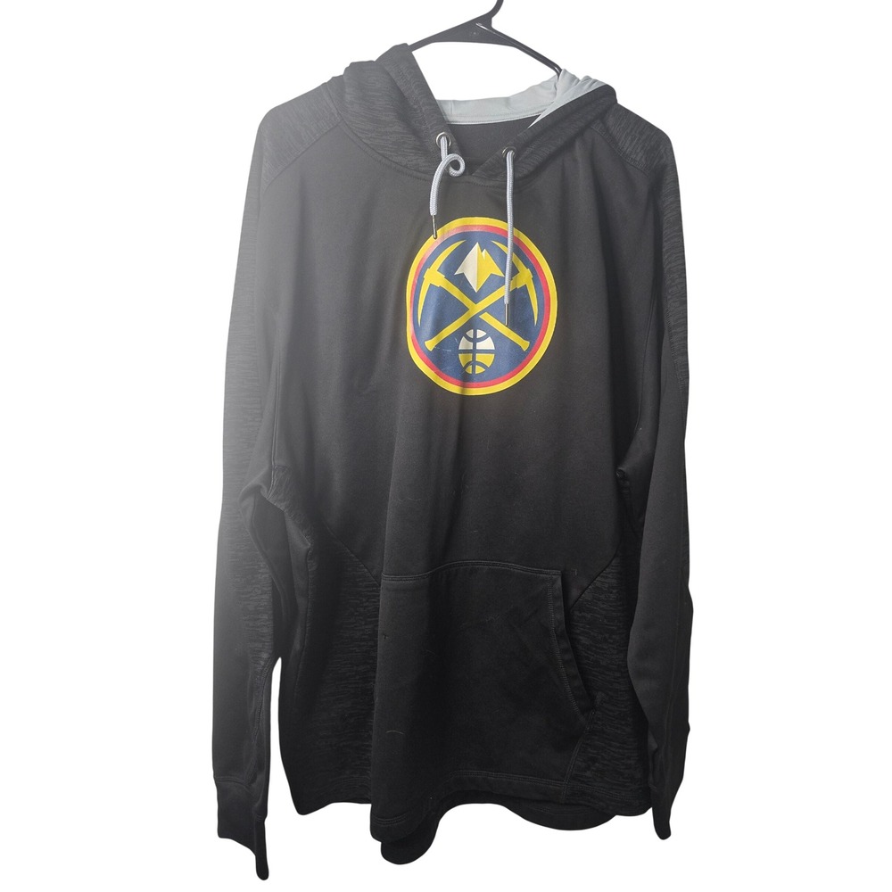 Majestic Denver Nuggets Hoodie Mens 2XL Black Gold Pickaxe Logo NBA Basketball